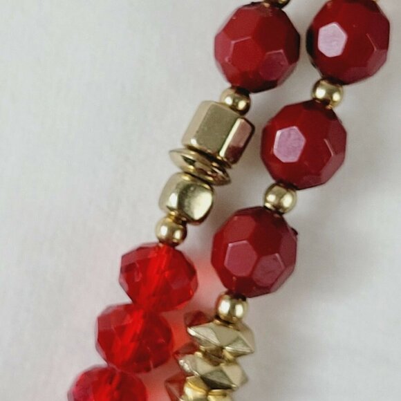 Red & Gold Beaded Necklaces Set Of 2 Infinity Style No Clasp 38"ea Artisan Made - Picture 6 of 6